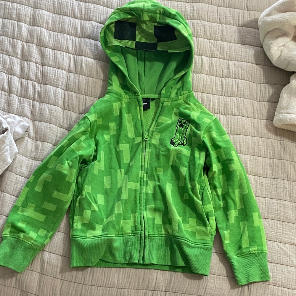 Kids Green Pixel Camo Zip-Up Hoodie